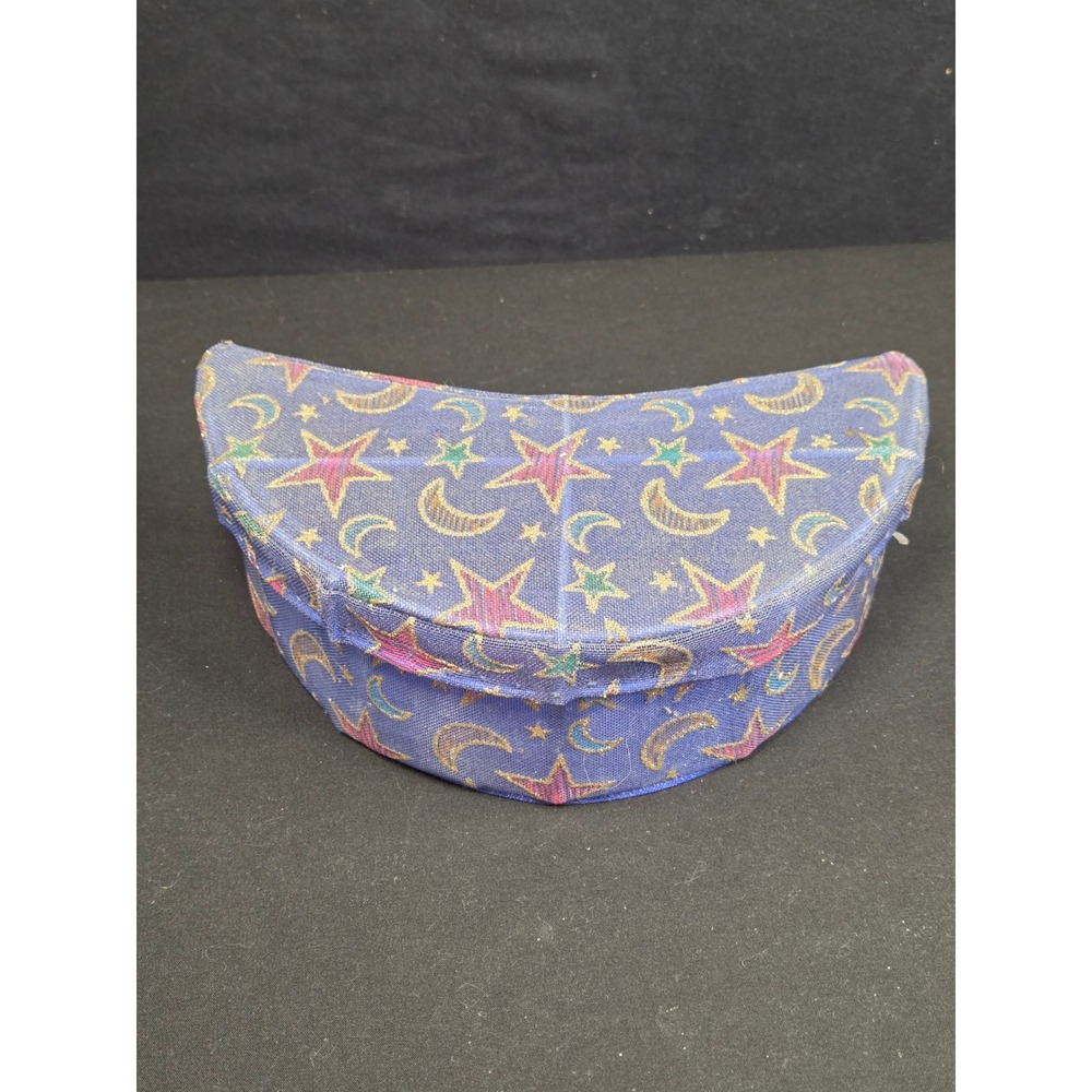 Vintage Celestial Crescent Moon and Star Trinket Box Blue Glitter Mesh Jewelry
